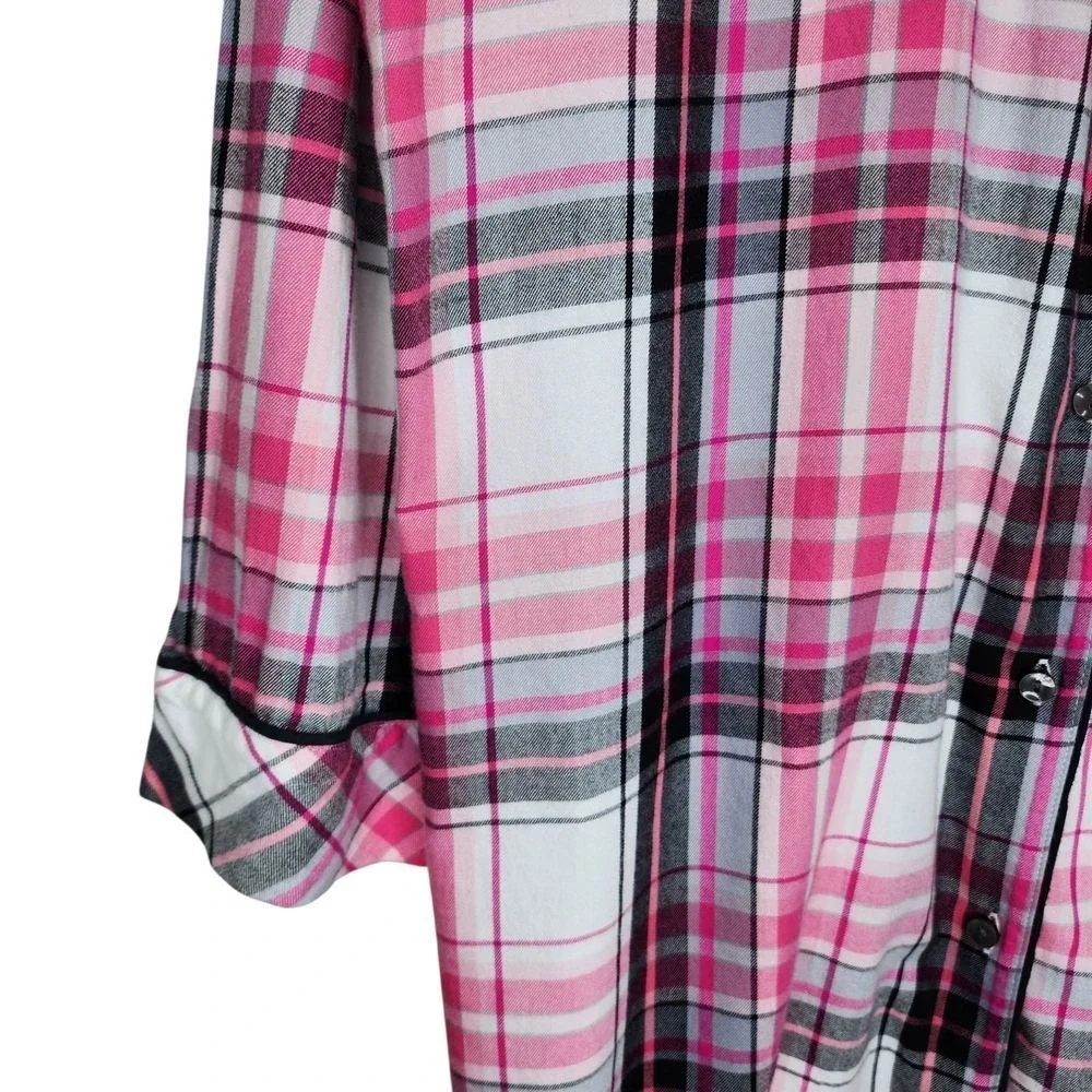 Victorias Secret‎ Pink Plaid Cotton Modal Sleep Shirt Nightgown Womens Medium